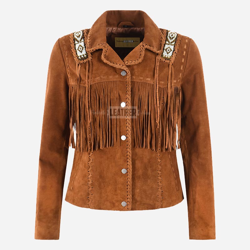 LAUREN Suede Fringe Jacket with Bead Work