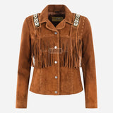 LAUREN Suede Fringe Jacket with Bead Work