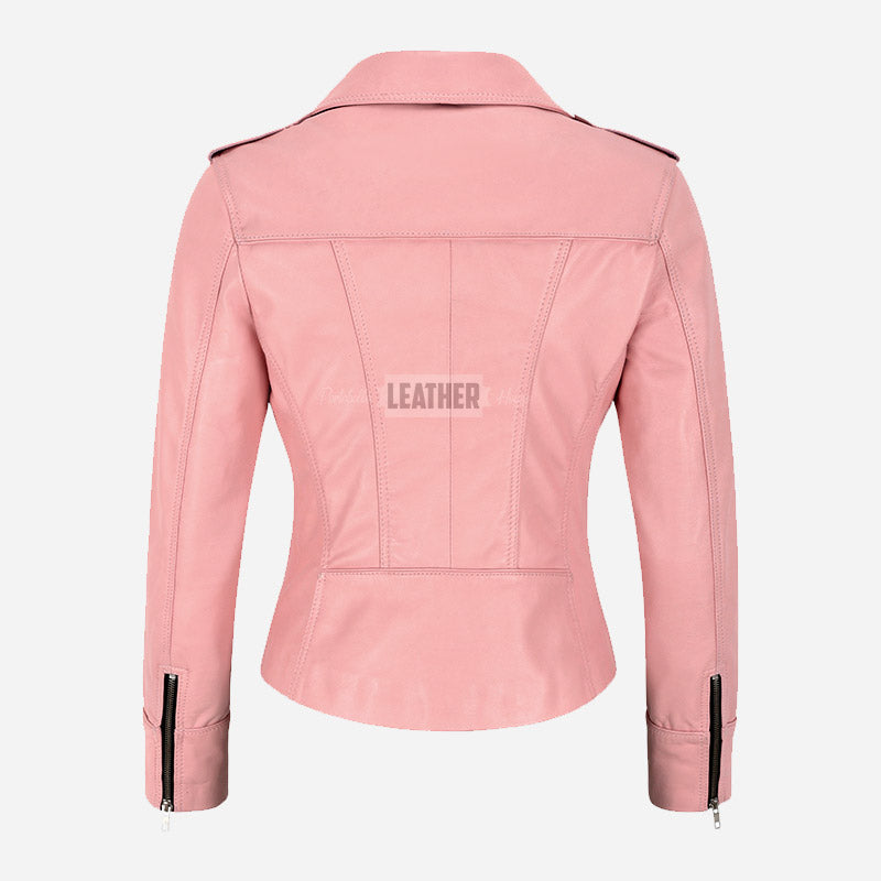 OXVA Centre Zip Leather Biker Jacket Baby Pink