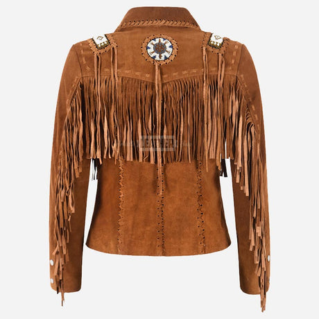 LAUREN Suede Fringe Jacket with Bead Work