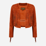 FERVOR Women's Suede Fringe Cropped Jacket
