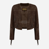 FERVOR Women Suede Fringe Cropped Jacket