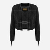 FERVOR Women Suede Fringe Cropped Jacket