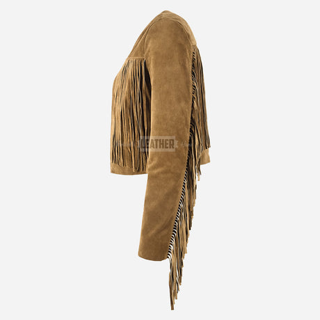 FERVOR Women's Suede Fringe Cropped Jacket