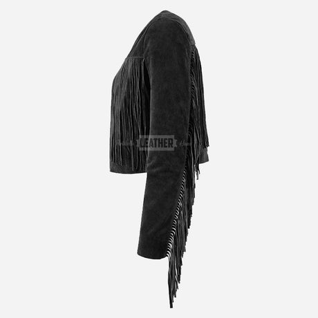 FERVOR Women Suede Fringe Cropped Jacket