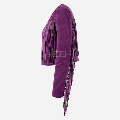FERVOR Women's Suede Fringe Cropped Jacket