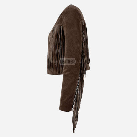 FERVOR Women Suede Fringe Cropped Jacket