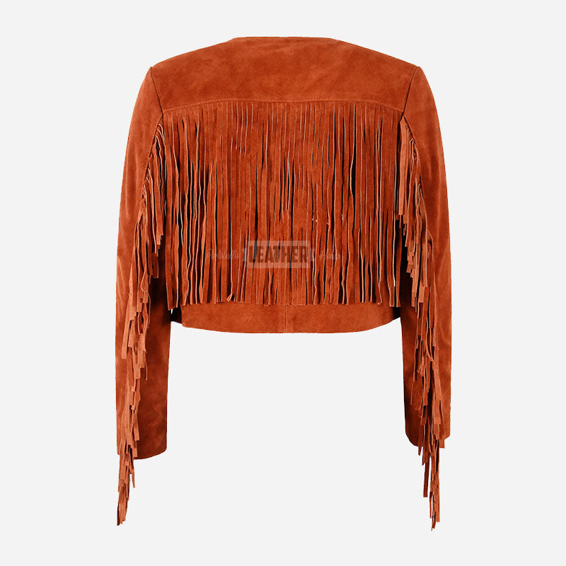 FERVOR Women's Suede Fringe Cropped Jacket
