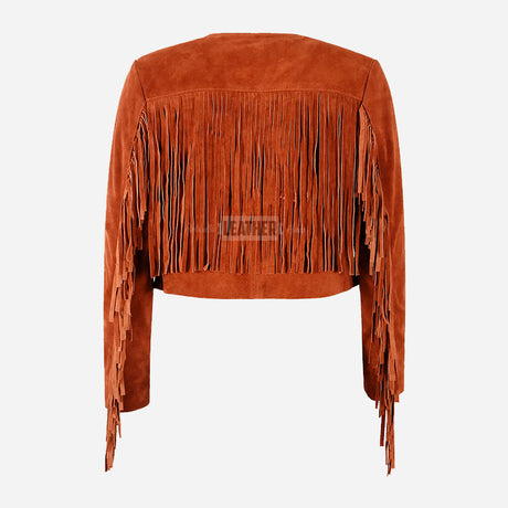 FERVOR Women's Suede Fringe Cropped Jacket