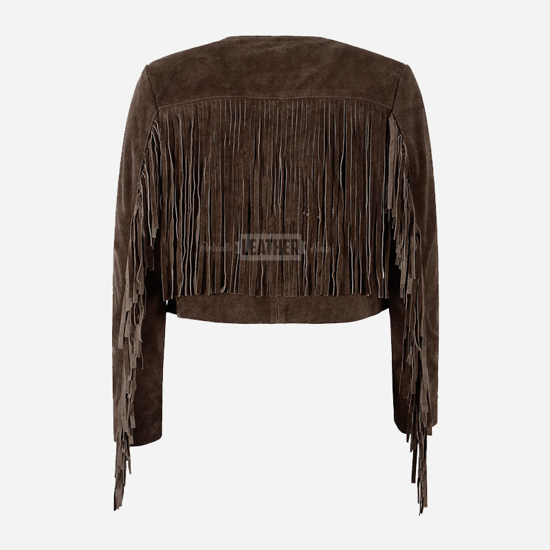 FERVOR Women Suede Fringe Cropped Jacket