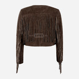 FERVOR Women Suede Fringe Cropped Jacket