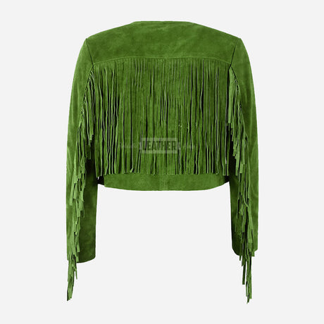 FERVOR Women's Suede Fringe Cropped Jacket