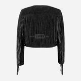 FERVOR Women Suede Fringe Cropped Jacket