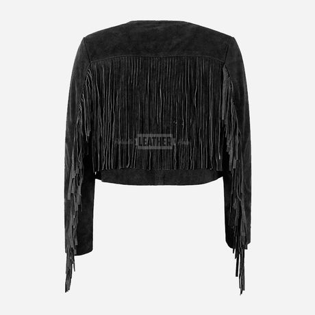 FERVOR Women Suede Fringe Cropped Jacket