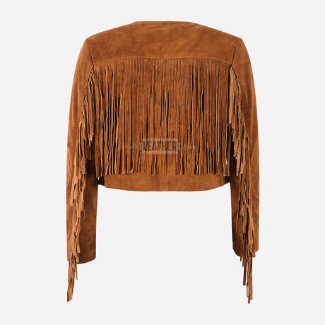 FERVOR Women's Suede Fringe Cropped Jacket