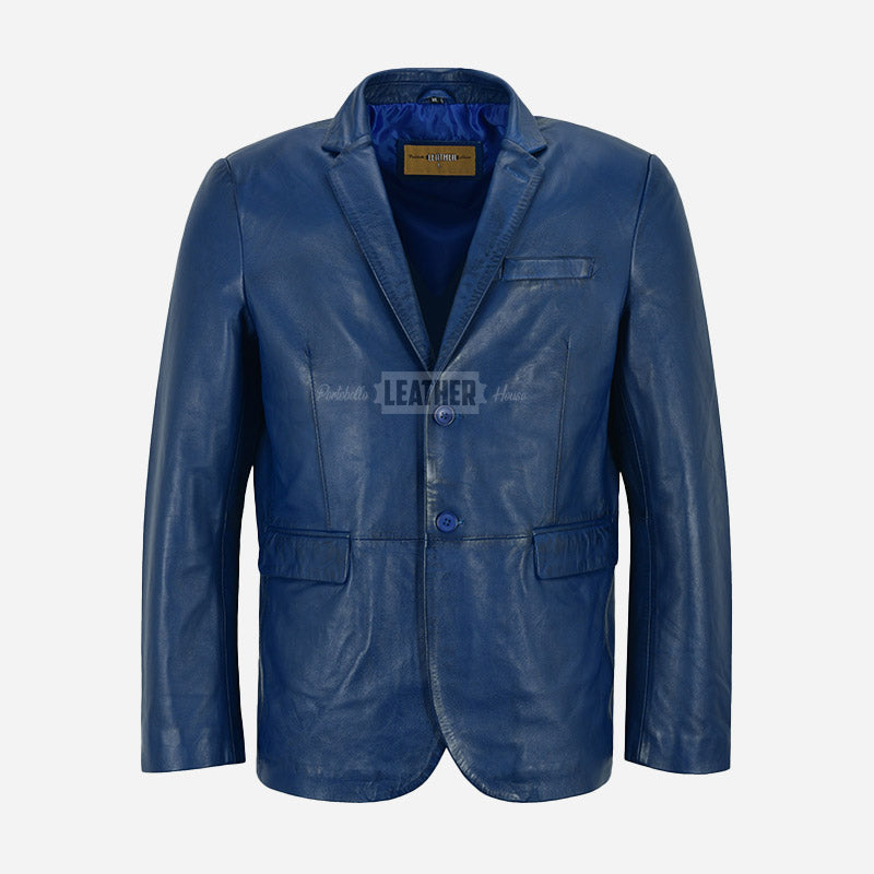 MALRIN Men's Blue Leather Blazer