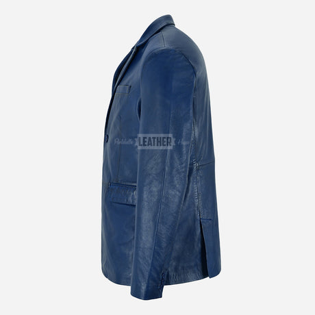 MALRIN Men's Blue Leather Blazer