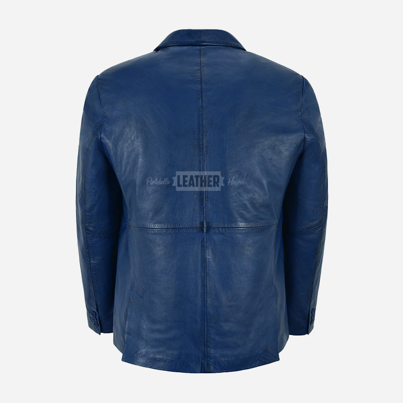 MALRIN Men's Blue Leather Blazer