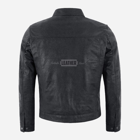 MORDRIX Men’s Collared Leather Jacket