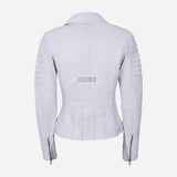 VIONEL Leather Biker Jacket White