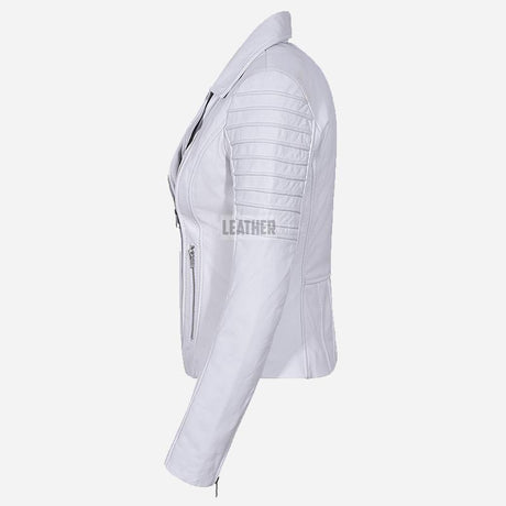 VIONEL Leather Biker Jacket White