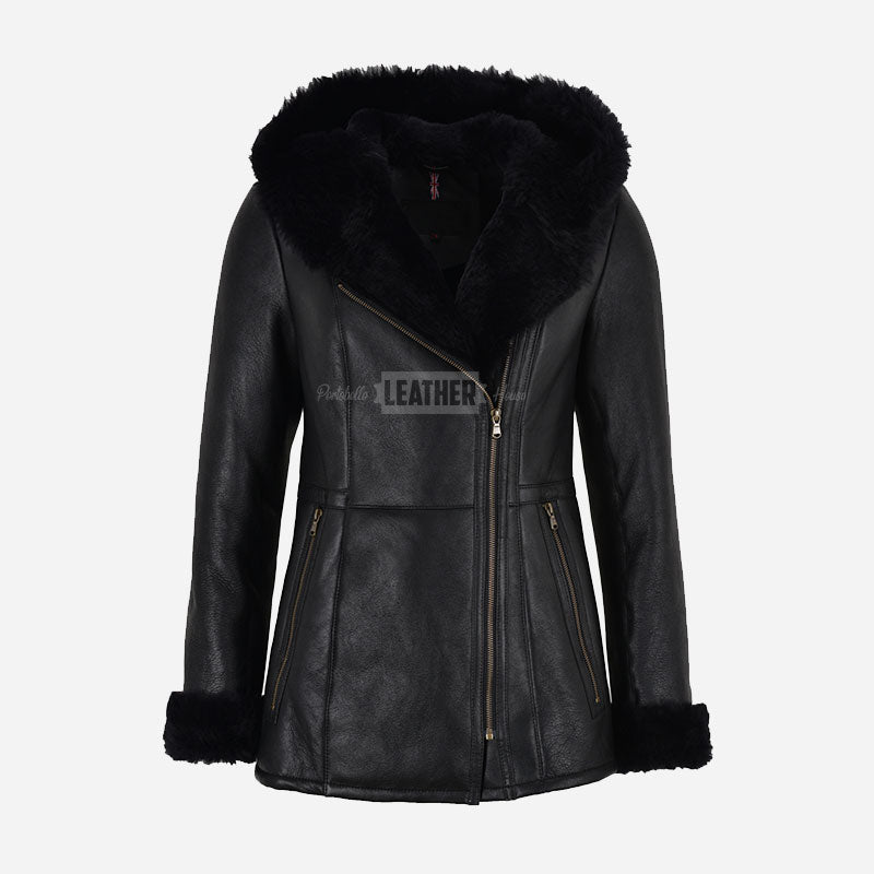 OAKLEIGH Shearling Sheepskin Parka Coat Black
