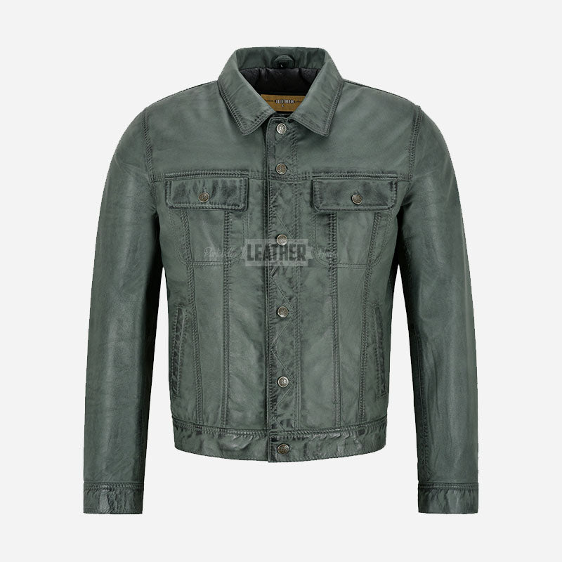 JAXLEY Men's Leather Trucker Denim Jacket