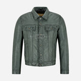 JAXLEY Men's Leather Trucker Denim Jacket