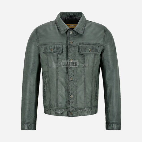 JAXLEY Men's Leather Trucker Denim Jacket