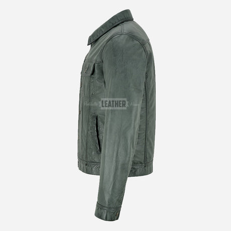 JAXLEY Men's Leather Trucker Denim Jacket