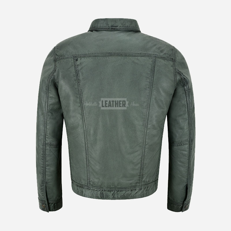 JAXLEY Men's Leather Trucker Denim Jacket