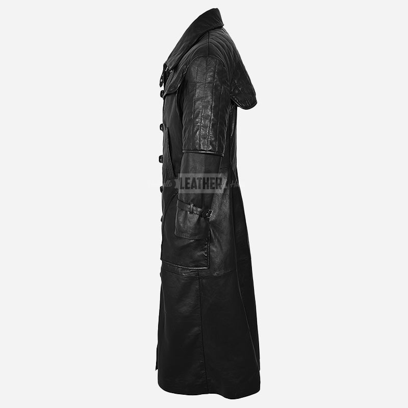 HELMSMAN Men’s Long Leather Coat Black