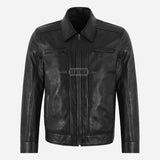 RELSIDE Men's Collared Leather Jacket Black