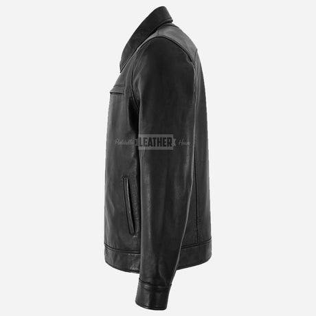 RELSIDE Men's Collared Leather Jacket Black