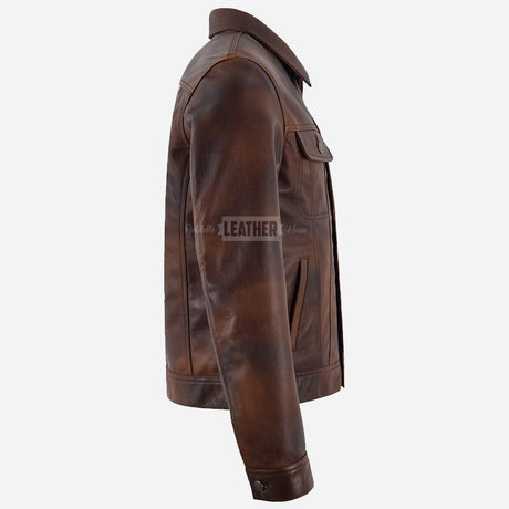 JAXLEY Vintage Brown Leather Trucker Jacket