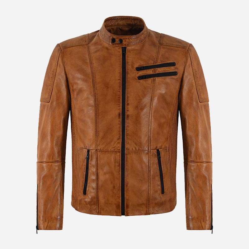 ZULVEN Men's Leather Racer Jacket