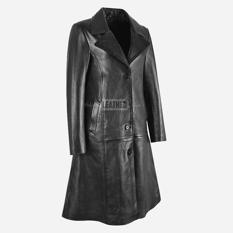 SELSPIRE Women's Black Leather Coat