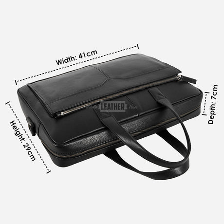 Leather Briefcase Laptop Bag Black
