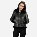 VELSERA Women's Sheepskin Jacket with Hood Black