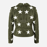 STELVIA Women's Star Appliqué Leather Biker Jacket