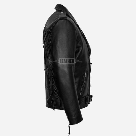 KRUZE Men’s Leather Biker Jacket with Fringes
